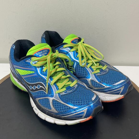 Saucony Guide 7 Running Shoes Men 9.5 Blue Neon Green Cushioned‎ Power Grid - Picture 2 of 11